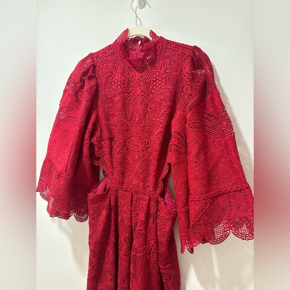 FARM Rio Red Lace Midi Dress - Picture 8 of 11
